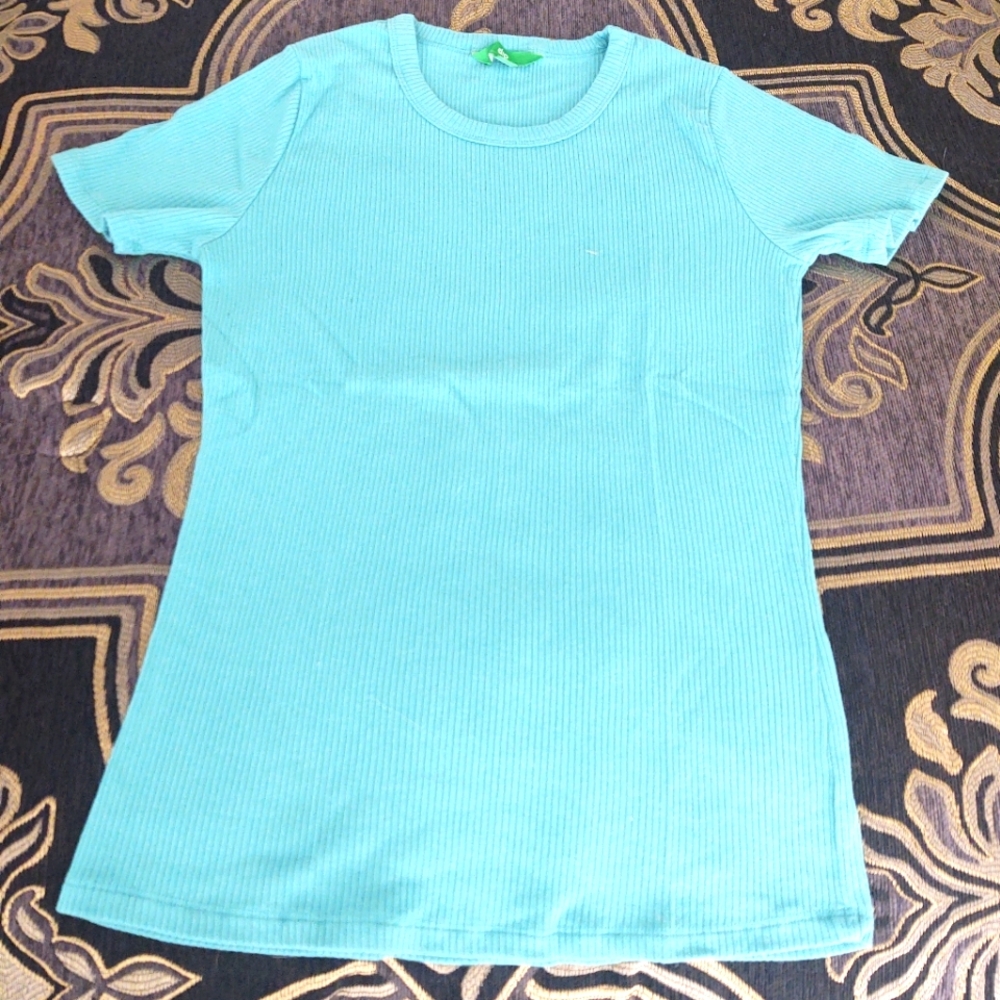 Blue Ribbed Tee Shirt New